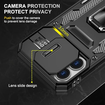 Heavy Duty Phone Case for i Phone 16 Case with Camera Cover Black (iPhone 16 【6.1 inch】 / Black)