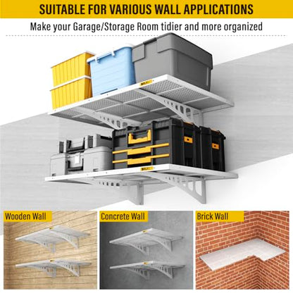 2Pack 2x3ft Adjustable Metal Garage Wall Shelving Heavy Duty Garage Storage Shelf Wall Mounted White (2x3ft-2Pack / White)
