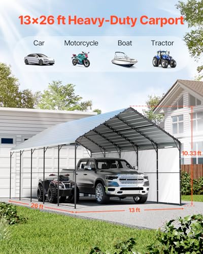 Heavy Duty Metal Carport (White / 13x26ft)