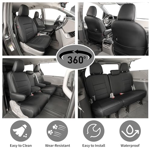 Sienna Seat Covers for 2011 (Leather(Black) / 2011-2020 Sienna 7 Seats,2nd Row W/NO Legrest)