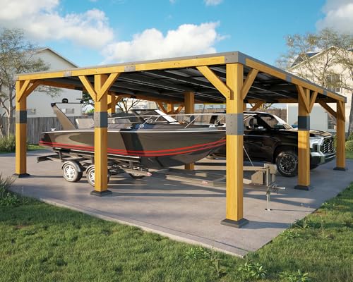 20x20x9.2 FT Heavy Duty Cedar Wood Carport for 2 Cars (20x20x9.2 FT)