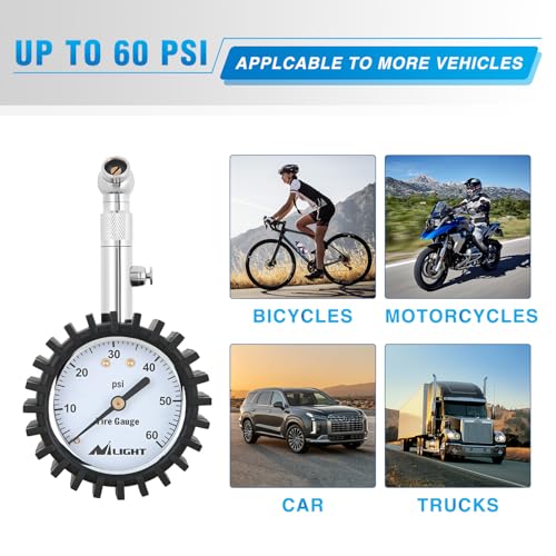 Tire Pressure Gauge 60PSI Stainless Steel Air Chucks (60psi Tire Gauge)