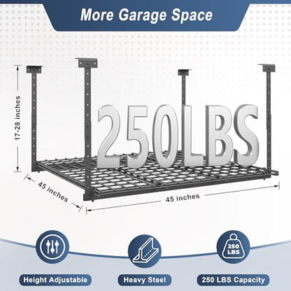 45-Inch x 45-Inch Overhead Garage Storage Rack 250LBS Weight Capacity (Black / 3.8x3.8 ft)