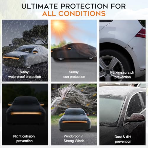 Heavy Duty Sedan Car Cover Waterproof All Weather for Automobiles (Black / Fit Sedan-Length (Up To 169"))