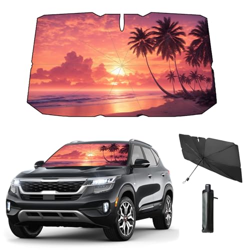 Windshield Sun Shade Umbrella for Car Front Window Sun Visor for Windshield Car Summer Accessories Protect Interior from UV Rays & Heat for Sedan (Sunset)