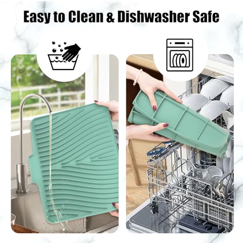 Silicone Dish Drying Mat for Kitchen Counter (Mint-1pc / 16" x 12")