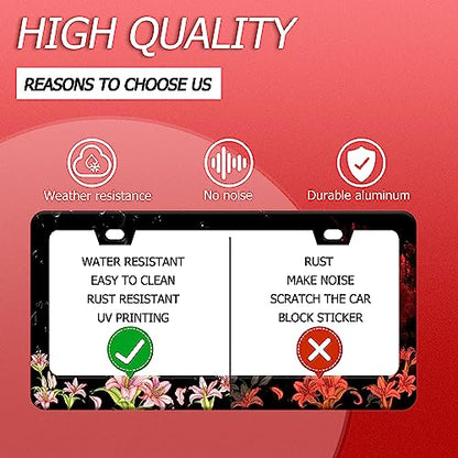 Pink Florals License Plate Frame Stainless Steel Cars Accessory 6.3x12.3In (Pink Lily flower)