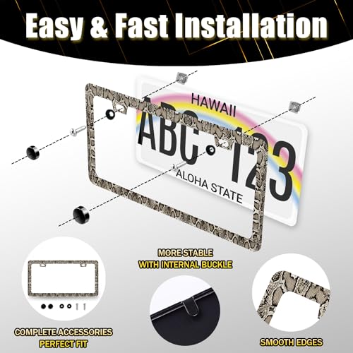 Snake Skin License Plate Frame Animal Texture License Holder (Cool Brown Snake Skin Texture)