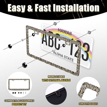 Snake Skin License Plate Frame Animal Texture License Holder (Cool Brown Snake Skin Texture)