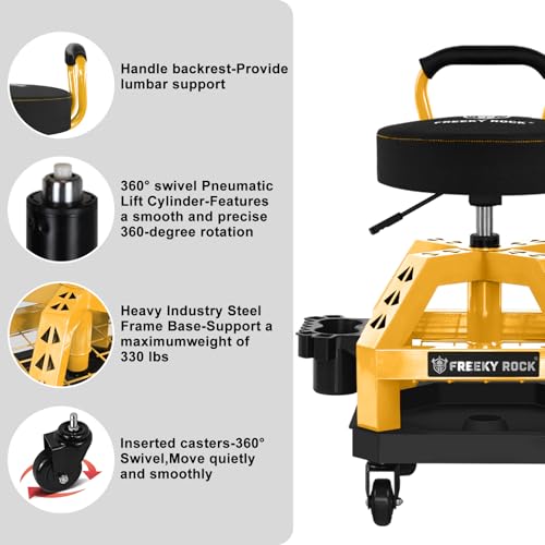 Rolling Shop Stool with Wheels (Yellow)