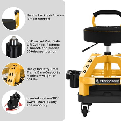 Rolling Shop Stool with Wheels (Yellow)