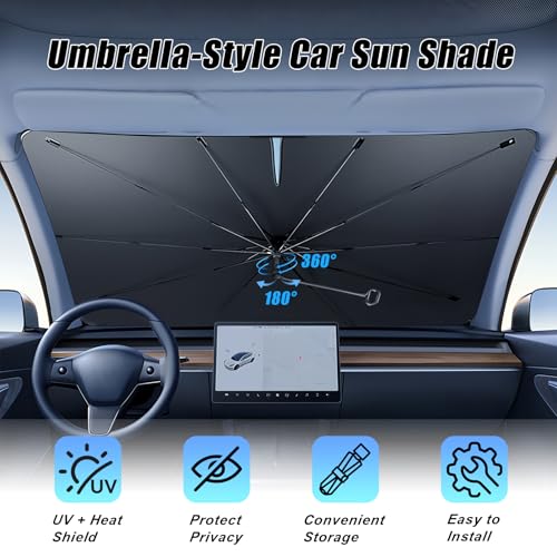 Windshield Sun Shade Umbrella (Medium-Foldable / Silver & Black)