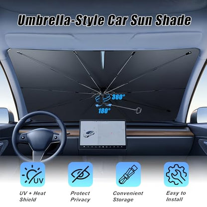 Windshield Sun Shade Umbrella (Medium-Foldable / Silver & Black)