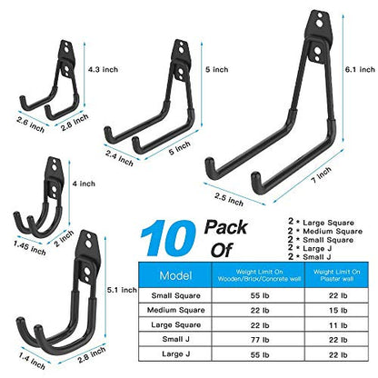 Garage Hooks 12 Pack Wall Storage Hook Includes 2 Extension Cord Holder (12 Pack Black Hooks)