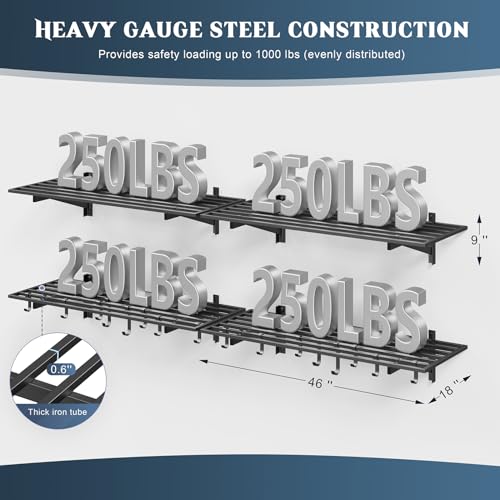 4 Pack Garage Shelving Wall Mounted with 16 Hooks (4 pack-1.5x4ft)