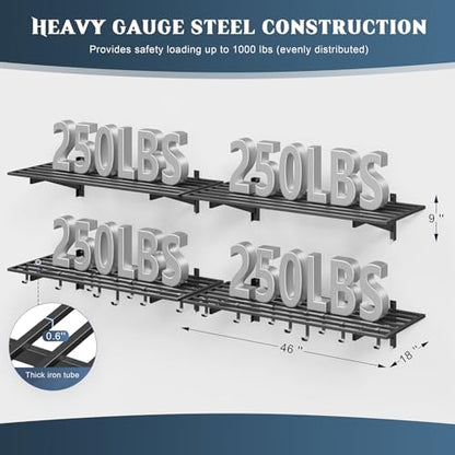 4 Pack Garage Shelving Wall Mounted with 16 Hooks (4 pack-1.5x4ft)