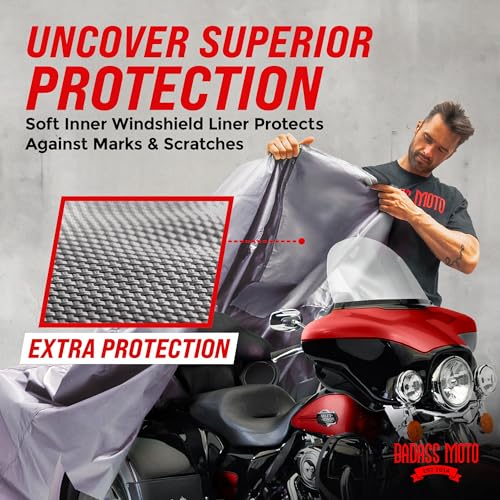 Heavy Duty Motorcycle Cover for Harley Trike (Light Gray / [HD TRIKE] 110"L x 61"W x 55"H)