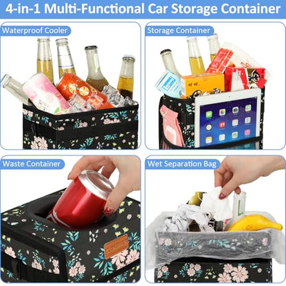 Leak Proof Car Trash Can with Lid Colorful Floral (Colorful Floral / 2 Gallons)