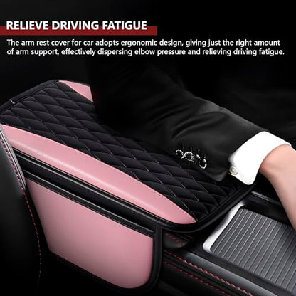 Leather Car Center Console Cover with Side Storage Pockets (BlackPink)