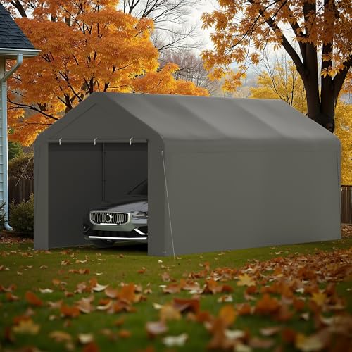 Carport 10‘ x 20’ Garage Car Canopy w (Gray / 10' x 20' /with side)