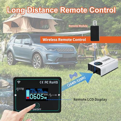 1500W Pure Sine Wave Power Inverter 12V to 120V AC (1500W-Wireless / 12V)