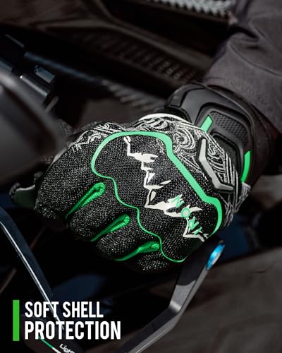 Motorcycle Gloves Motorbike Glove for Men Women Full Finger Knuckle Protection Touch Screen Cycling ATV Hiking Riding (Large / mountain-Green)