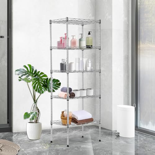 5 Tier Wire Shelf (Chrome / 17"D x 12"W x 48"H)