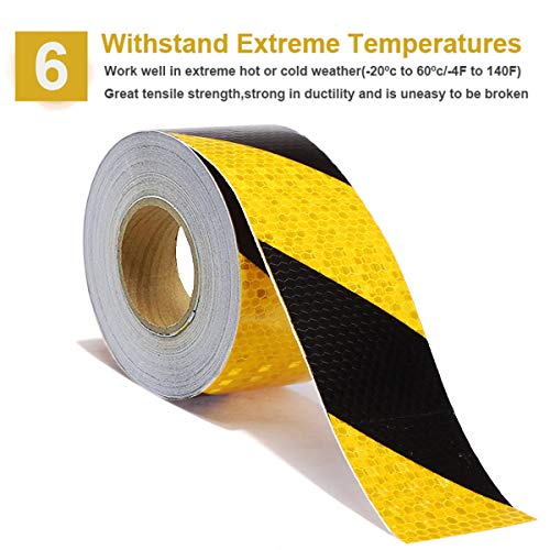 Waterproof Reflective Safety Tape Roll 2"X150' Yellow Black Striped Floor Marking Tape Hazard Caution Warning Tape Auto Truck Self (Yellow&Black-Honeycomb)