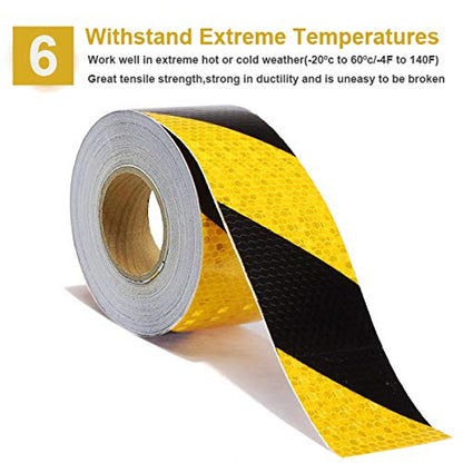 Waterproof Reflective Safety Tape Roll 2"X150' Yellow Black Striped Floor Marking Tape Hazard Caution Warning Tape Auto Truck Self (Yellow&Black-Honeycomb)