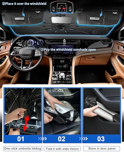 for 2026 2027 Jeep Grand Cherokee Car Windshield Sun Shade Umbrella for 2026 2027 Jeep Grand Cherokee Accessories Window Sunshade Easy Fold Reflective Heat & UV Protection Sun Visor Blocker (2026 Grand Cherokee)