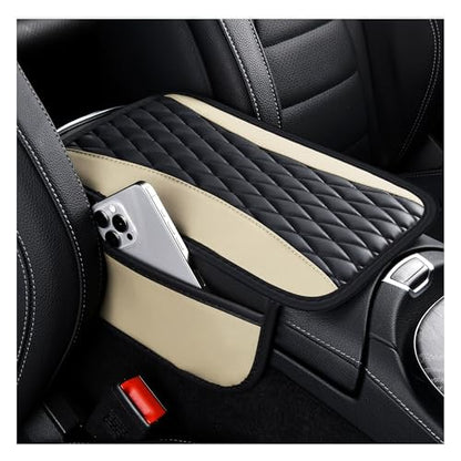 Patchwork Leather Center Console Covers for Cars (Light Beige)