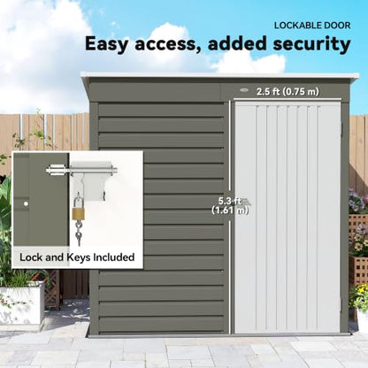 6' x 4' Metal Garden Tool Shed Small Outdoor Tool Shed Light Gray (Light Gray)