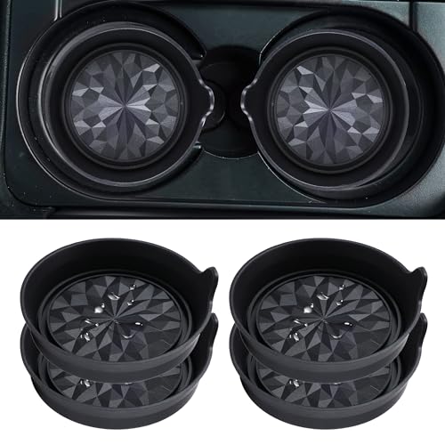 Car Cup Coaster Universal Automotive Waterproof Non (Black Flower Solid / 4 Pack)