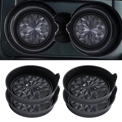 Car Cup Coaster Universal Automotive Waterproof Non (Black Flower Solid / 4 Pack)