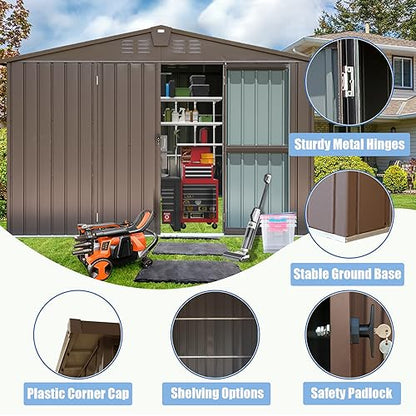 Domi Outdoor Storage Shed 8.2' x 6.2' (8' x 6' Gable Roof / Brown)