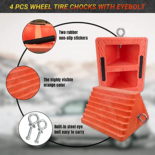 Premium 4 pcs Heavy Duty Wheel Tire Chocks (Orange-4 pcs)