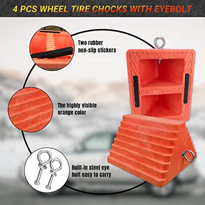 Premium 4 pcs Heavy Duty Wheel Tire Chocks (Orange-4 pcs)