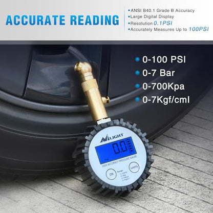 Digital Tire Pressure Gauge 100PSI ANSI 2A Certified (Digital Tire Gauge)
