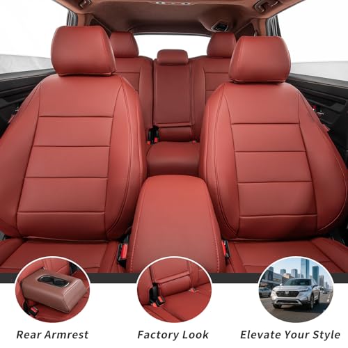 CRV Car Seat Covers Custom Fit for Honda 2023 (Leatherette(Wine Red) / 2023-2027 CRV LX,EX,EX-L,Sport,Hybrid,Trailsport)
