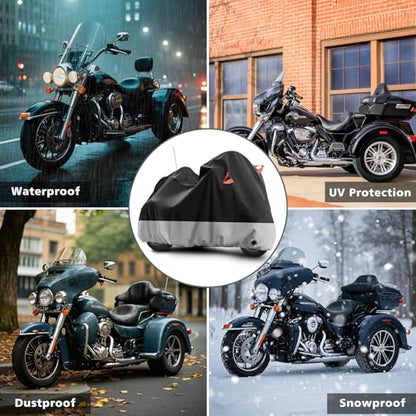 Trike Cover Waterproof Outdoor Heavy Duty 3 Wheel Motorcycle Cover (Black&Grey)