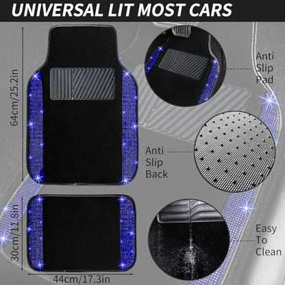 Blue Bling Car Floor Mats Full Set (Blue Diamond / Car Floor Mats (4 Pieces))