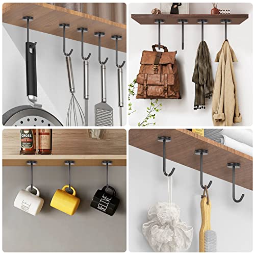 Coat Hooks Wall Mount Hooks for Hanging Hat Hurse Robe (Matte Black / 4 Inch (Ceiling))