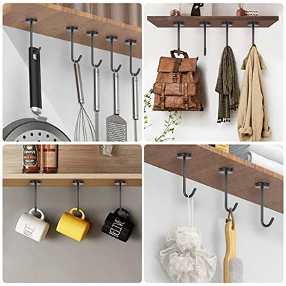 Coat Hooks Wall Mount Hooks for Hanging Hat Hurse Robe (Matte Black / 4 Inch (Ceiling))