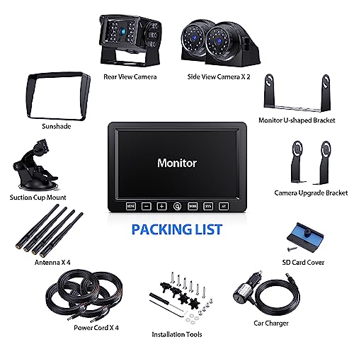 Wireless Backup Camera with 7 Inch DVR Quad Split Monitor for RV Trailer Truck (Jet Black+Sliver / 7-inch + 3 Wireless Cameras)