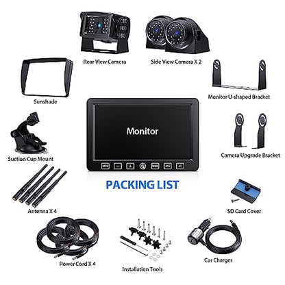 Wireless Backup Camera with 7 Inch DVR Quad Split Monitor for RV Trailer Truck (Jet Black+Sliver / 7-inch + 3 Wireless Cameras)