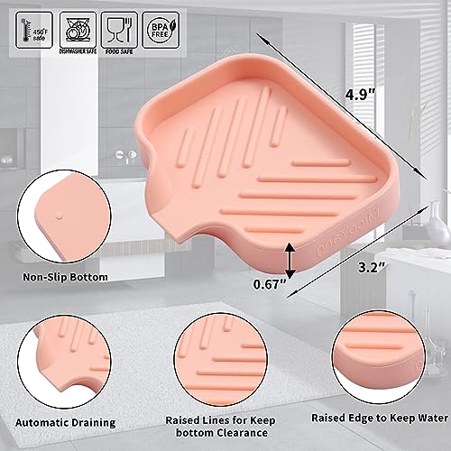 Silicone Soap Dish with Drain Spout (Pink / S(4.9"×3.2"))