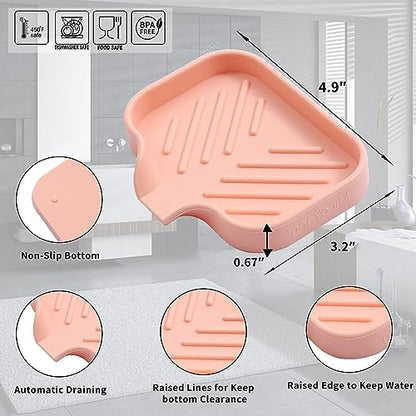 Silicone Soap Dish with Drain Spout (Pink / S(4.9"×3.2"))