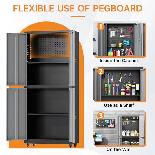 71" H Metal Tool Storage Cabinet with Lock and Wheels (Black&gray / 71"H(4-Door))