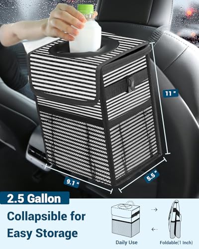 Car Trash Can with Lid (2.5 Gallons / Stripe)