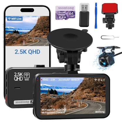 Dash Cam Front and Rear (64GB-A16W Dash Cam Front and Rear 2.5K WiFi)
